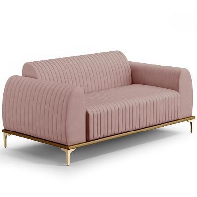 Sofá 3 Lugares Molino 180 Cm Pés D'ouro Veludo Rosê C-305