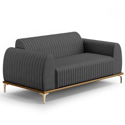 Sofá 3 Lugares Molino 210 Cm Pés D'ouro Veludo Cinza C-317