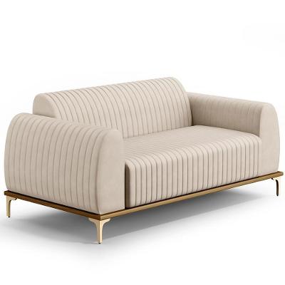 Sofá 3 Lugares Molino 180 Cm Pés D'ouro Veludo Bege C-309