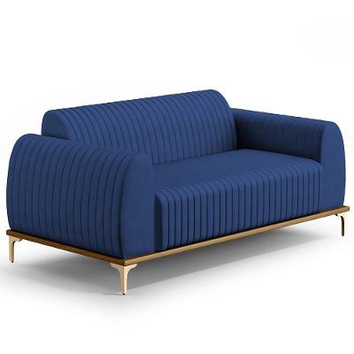 Sofá 3 Lugares Molino 180cm Pés D'ouro Azul Marinho C-304