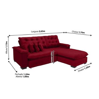 Sofá Berlin 2.65x1.70m Com Chaise Super Pillow Top - Vinho