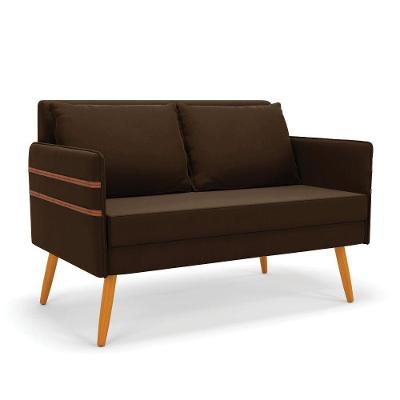 Namoradeira 02 Lugares Mari Suede Pés Palito Castanho - D'rossi Cor Marrom