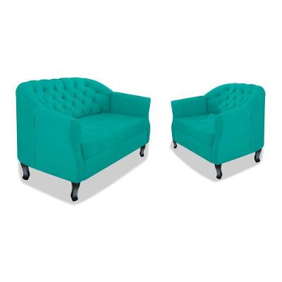 Kit Namoradeira E Poltrona Julia Suede Azul Turquesa