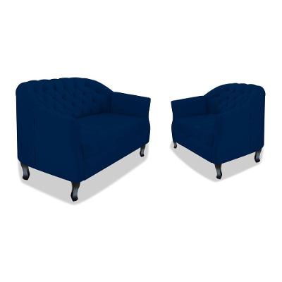 Kit Namoradeira E Poltrona Julia Suede Azul Marinho