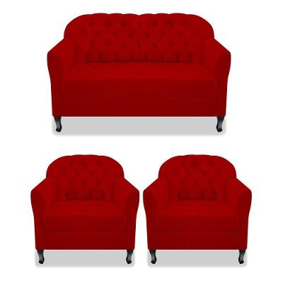 Kit Namoradeira E 02 Poltrona Julia Suede Vermelho