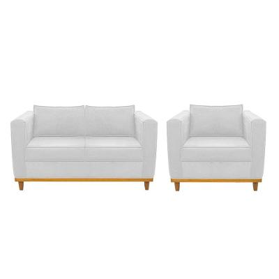Kit Sofá 2 Lugares e Poltrona Europa Suede Branco