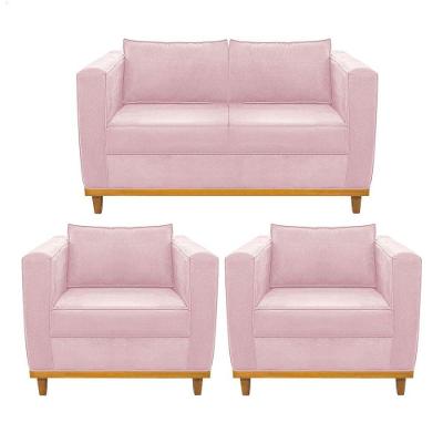 Kit Sofá 2 Lugares e 2 Poltronas Europa Suede Rosa Bebê