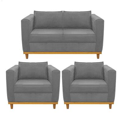 Kit Sofá 2 Lugares e 2 Poltronas Europa Suede Cinza