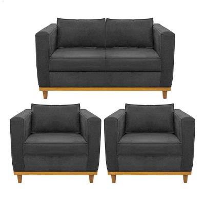 Kit Sofá 2 Lugares e 2 Poltronas Europa Linho Chumbo