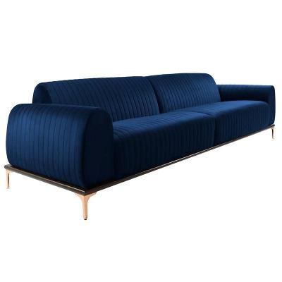 Sofá 3 Lugares Sala Base de Madeira euro 210 Cm Azul Marinho