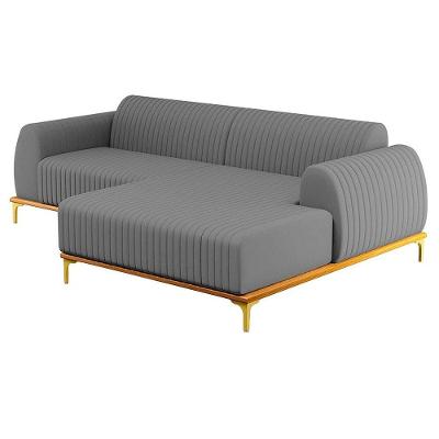Sofá 265cm 4 Lugares Com Chaise Direito Pés Gold Molino C-416 Linho Cinza Escuro - Domi