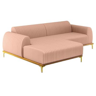 Sofá 265cm 4 Lugares Com Chaise Esquerdo Pés Gold Molino C-105 Linho Rosê - Domi