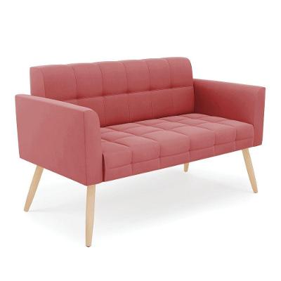 Sofá Namoradeira Elisa Suede Pés Palito Natural - D'rossi Cor Rose