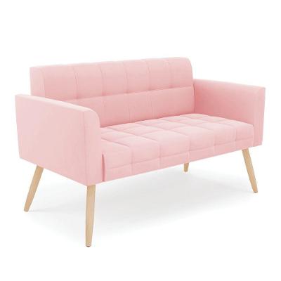 Sofá Namoradeira Elisa Suede Rosa Bebê Pés Palito Natural - D'rossi