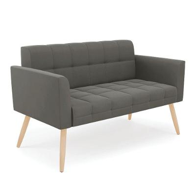 Sofá Namoradeira Elisa Suede Grafite Pés Palito Natural - D'rossi
