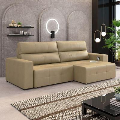 Sofá Retrátil 3 Lugares 224cm 2 Módulos Nero Com Usb Couro Bege G52 - Gran Belo