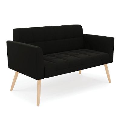 Sofá Namoradeira Elisa Suede Pés Palito Natural - D'rossi Cor Preto