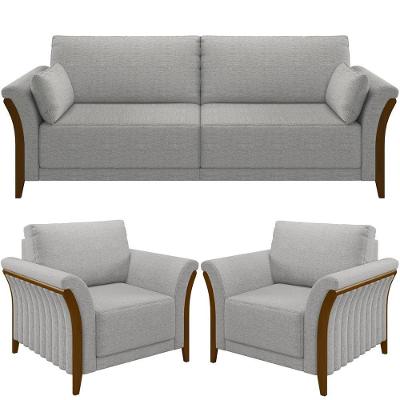 Kit Sofá 03 Lugares 222Cm Com 02 Poltronas M03 Cinza