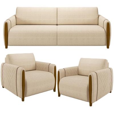 Kit Sofá 02 Lugares 168Cm Com 02 Poltronas Flora M03 Bege