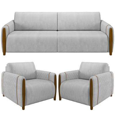 Kit Sofá 02 Lugares 168Cm Com 02 Poltronas M03 Cinza