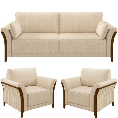 Kit Sofá 03 Lugares 222Cm Com 02 Poltronas M03 Bege
