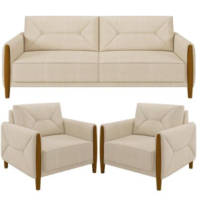 Kit Sofá 02 Lugares 165Cm Com 02 Poltronas Berilo M03 Bege
