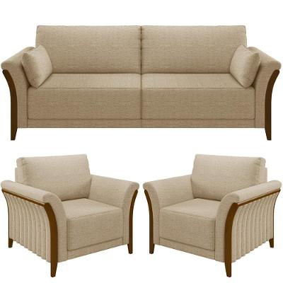 Kit Sofá 02 Lugares 162Cm Com 02 Poltronas M03 Bege Escuro