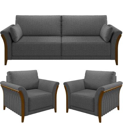 Kit Sofá 02 Lugares 162Cm Com 02 Poltronas M03 Chumbo