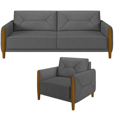 Kit Sofá 2 Lugares 165Cm Com Poltrona Berilo M03 Chumbo