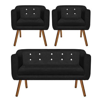 Kit 01 Namoradeira E 02 Poltronas Julia Preto Com Strass