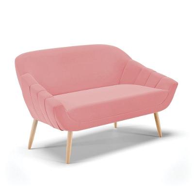 Namoradeira 02 Lugares Suede Pés Palito Natural Cor Rose