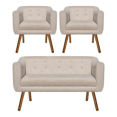 Kit Sofá Namoradeira 2 Lugares e 02 Poltronas Julia Bege