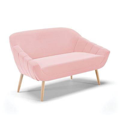 Namoradeira 02 Lugares Suede Pés Palito Natural Rosa Bebê