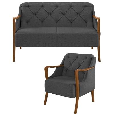Kit Sofá 02 Lugares 135Cm Com Poltrona Coral M03 Chumbo