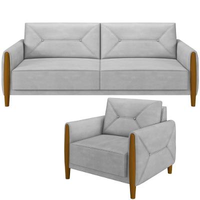 Kit Sofá 03 Lugares 220Cm Com Poltrona M03 Cinza