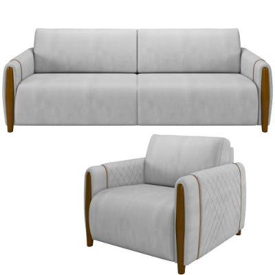 Kit Sofá 02 Lugares 168Cm Com Poltrona M03 Cinza