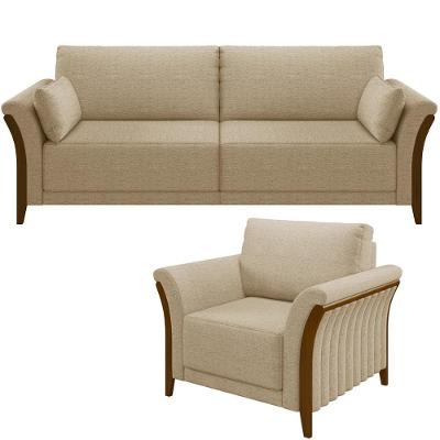 Kit Sofá 02 Lugares 162Cm Com Poltrona M03 Bege Escuro