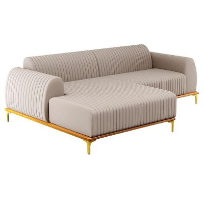 Sofá 265Cm 4 Lugares Com Chaise Esquerdo Pés Gold Molino C-107 Linho Bege - Domi