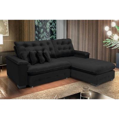 Sofá Berlin 2.65x1.70m Com Chaise Super Pillow Top - Preto