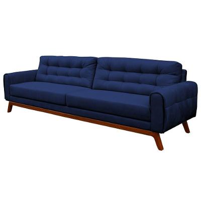 Sofá 3 Lugares Sala de Estar Eros 180cm Veludo Azul
