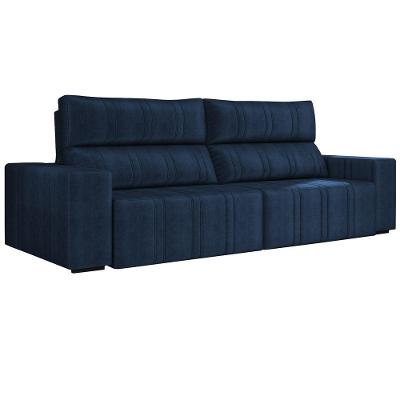 Sofá Retrátil 294cm Leonel Suede Azul Marinho Gran Belo
