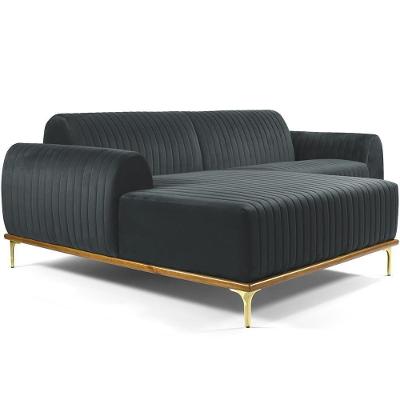 Sofá 3 Lugares Com Chaise Molino 245 Cm Veludo Cinza C-317