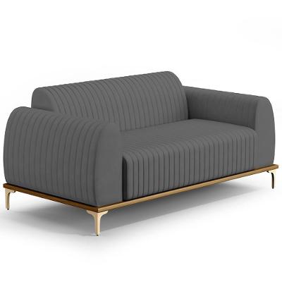 Sofá 2 Lugares Molino 150 Cm Pés D'ouro Veludo Cinza C-317