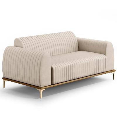 Sofá 2 Lugares Molino 150 Cm Pés D'ouro Veludo Bege C-309
