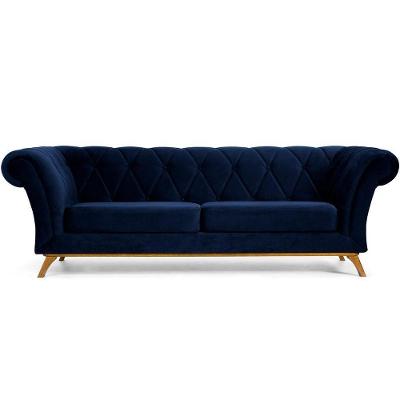 Sofá 3 Lugares Império 230 Cm Veludo Azul Marinho C-287