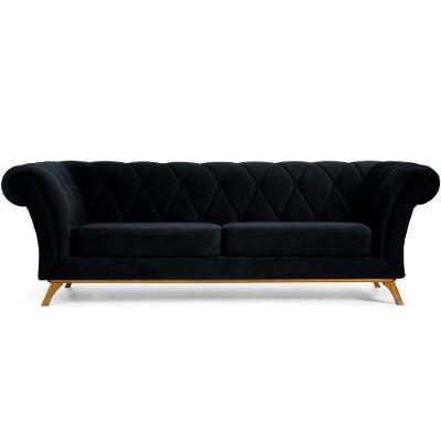 Sofá 3 Lugares Império 210 Cm Veludo Preto C-300