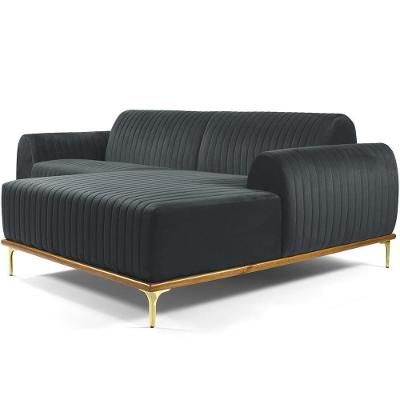 Sofá 4 Lugares Com Chaise Molino 255 Cm Veludo Cinza C-317