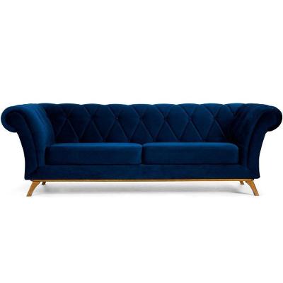 Sofá 4 Lugares Império 300 Cm Veludo Azul Oxford C-304