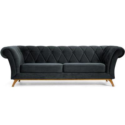 Sofá 3 Lugares Império 230 Cm Veludo Cinza C-317