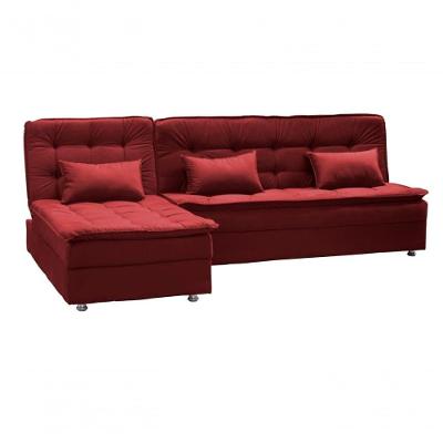 Sofá Cama Reclinável Com Chaise Penelope - Veludo Vinho